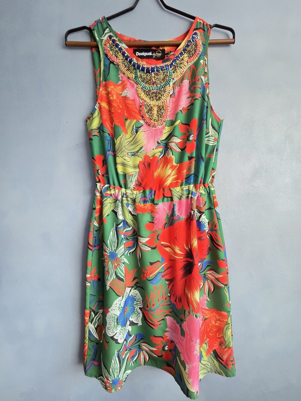 DESIGUAL X CHRISTIAN LACROIX PINK, GREEN,  TROPICAL MINI DRESS SIZE 36, NWOT